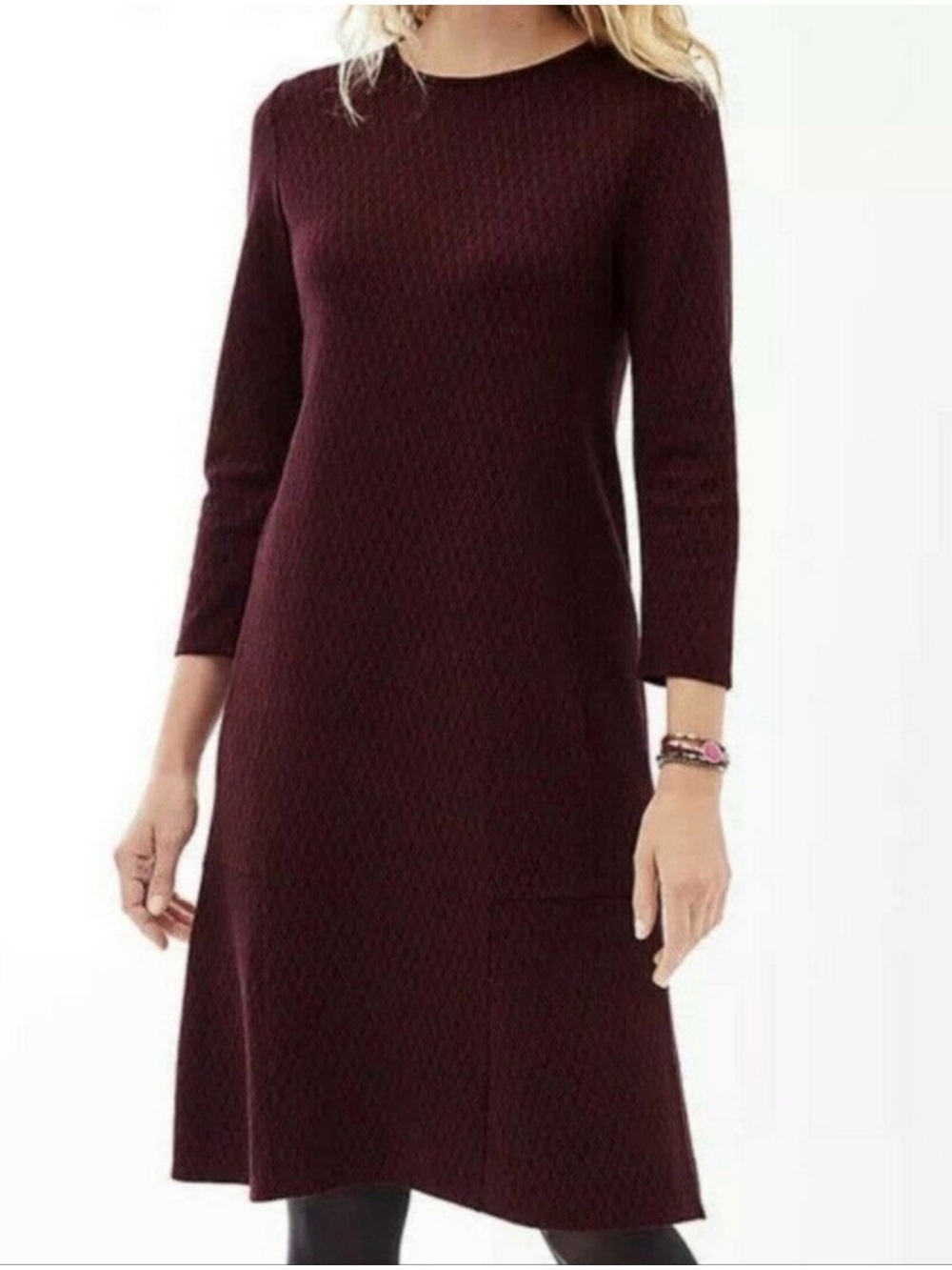 J.Jill Women's Burgundy and Black Diamond-Texture Shift Dress sz L